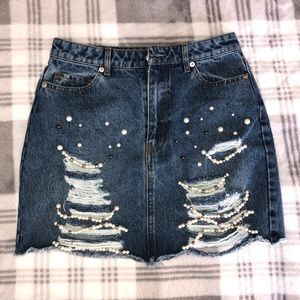 Pearl/Crystal Denim Skirt
